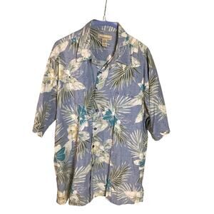 Kona Kai Men’s Vintage Blue Button Down Silk Blend Hawaiian Shirt  Sz. XL
